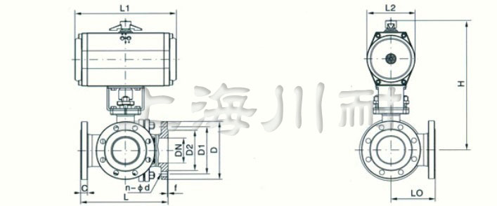 Q645F氣動三通球閥結(jié)構(gòu)圖
